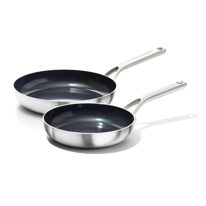 OXO Tri-Ply Stainless Non-Stick Mira Series 2-Piece Fry Pan Set, 8-Inch And 10-Inch 1 OXO Tri-Ply Stainless Non-Stick Mira Series 2-Piece Fry Pan Set, 8-Inch And 10-Inch