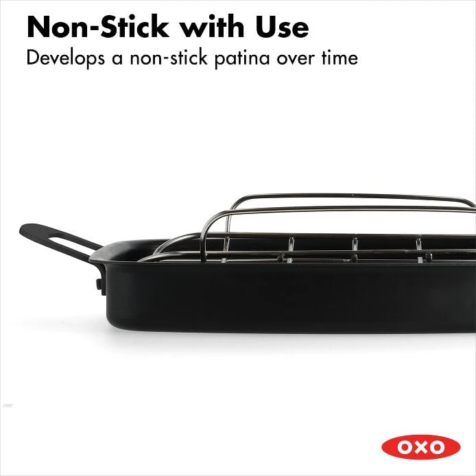 OXO Obsidian Carbon Steel Roaster With Rack 4 OXO Obsidian Carbon Steel Roaster With Rack - Image 4